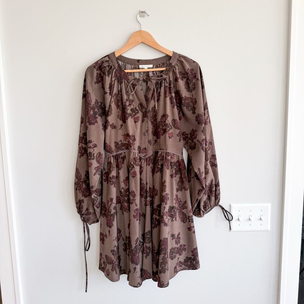 Baevely Cleo Floral Long Sleeve Dress Brown S